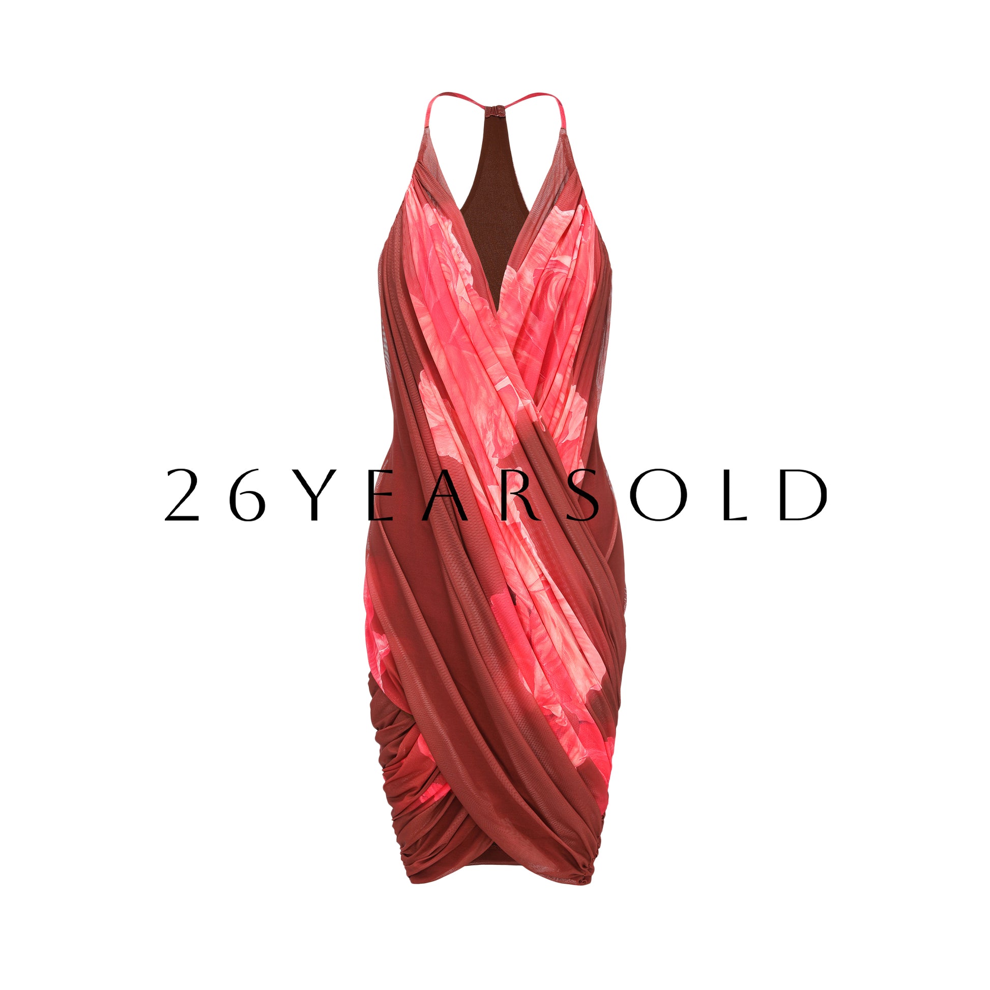26YEARSOLD Lingering Blossom Halter V-Neck Short Dress