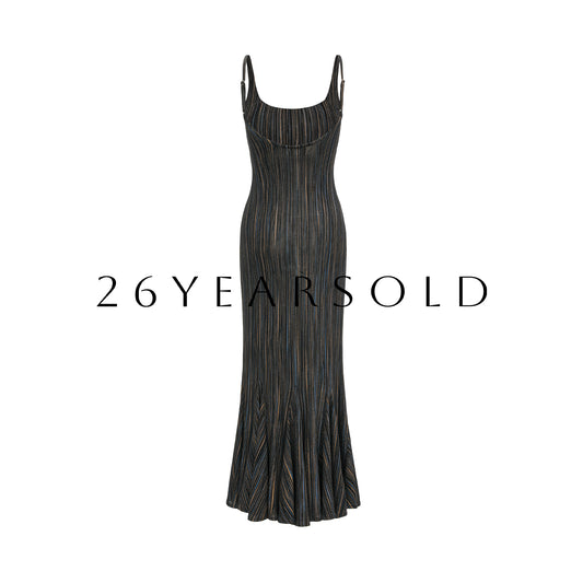 26YEARSOLD Shimmering Metallic Knit Halter Maxi Dress
