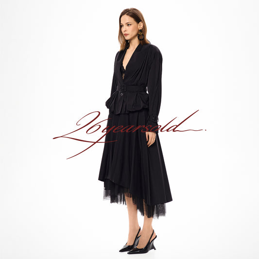 Belted Draped Collar Jacket