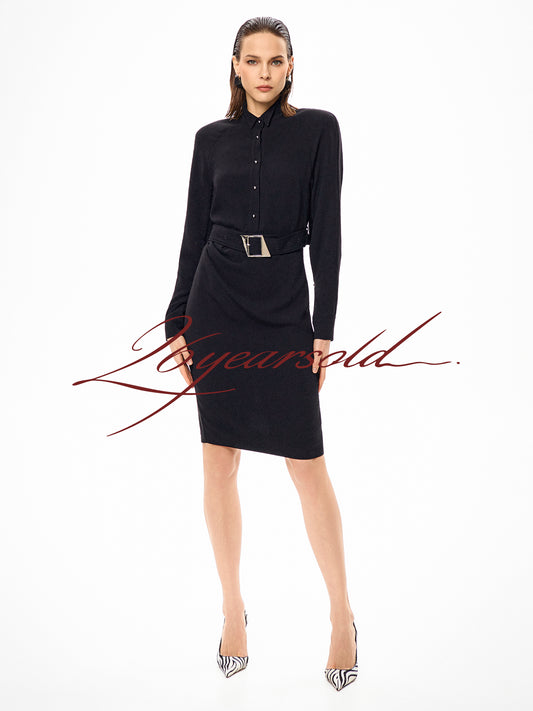 26YEARSOLD Belted Raglan Sleeve Shirt Dress Black