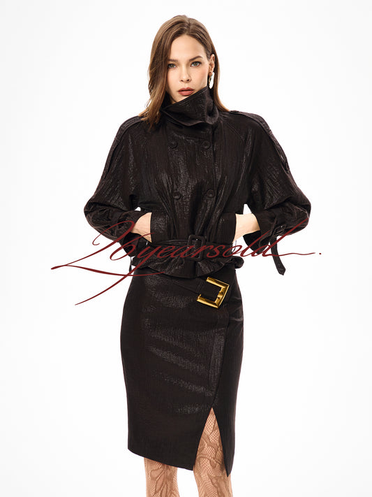 26YEARSOLD Belted Double-Breasted Cropped Trench Jacket Brown