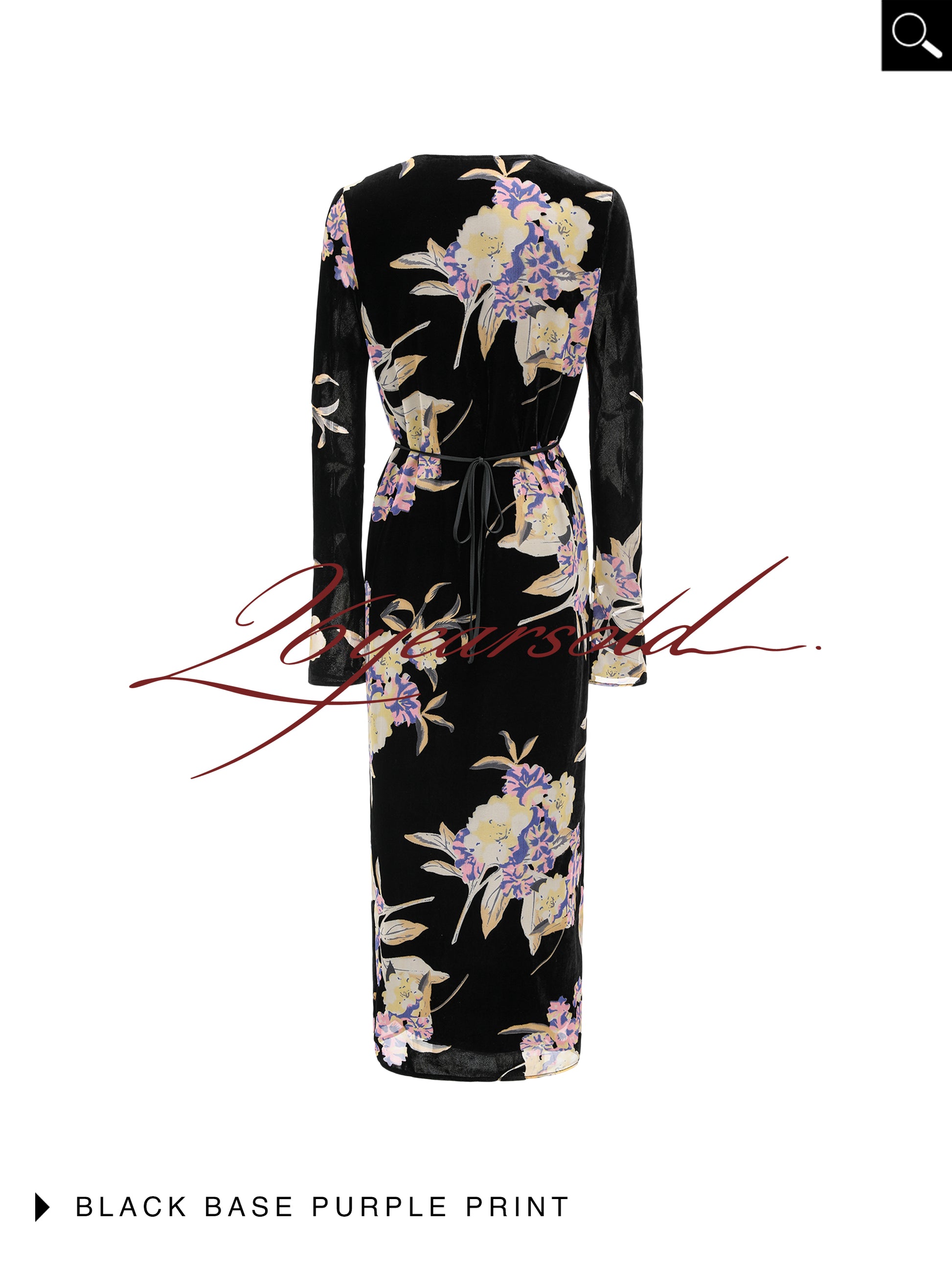 26YEARSOLD Black Floral Velvet Wrap Midi Dress