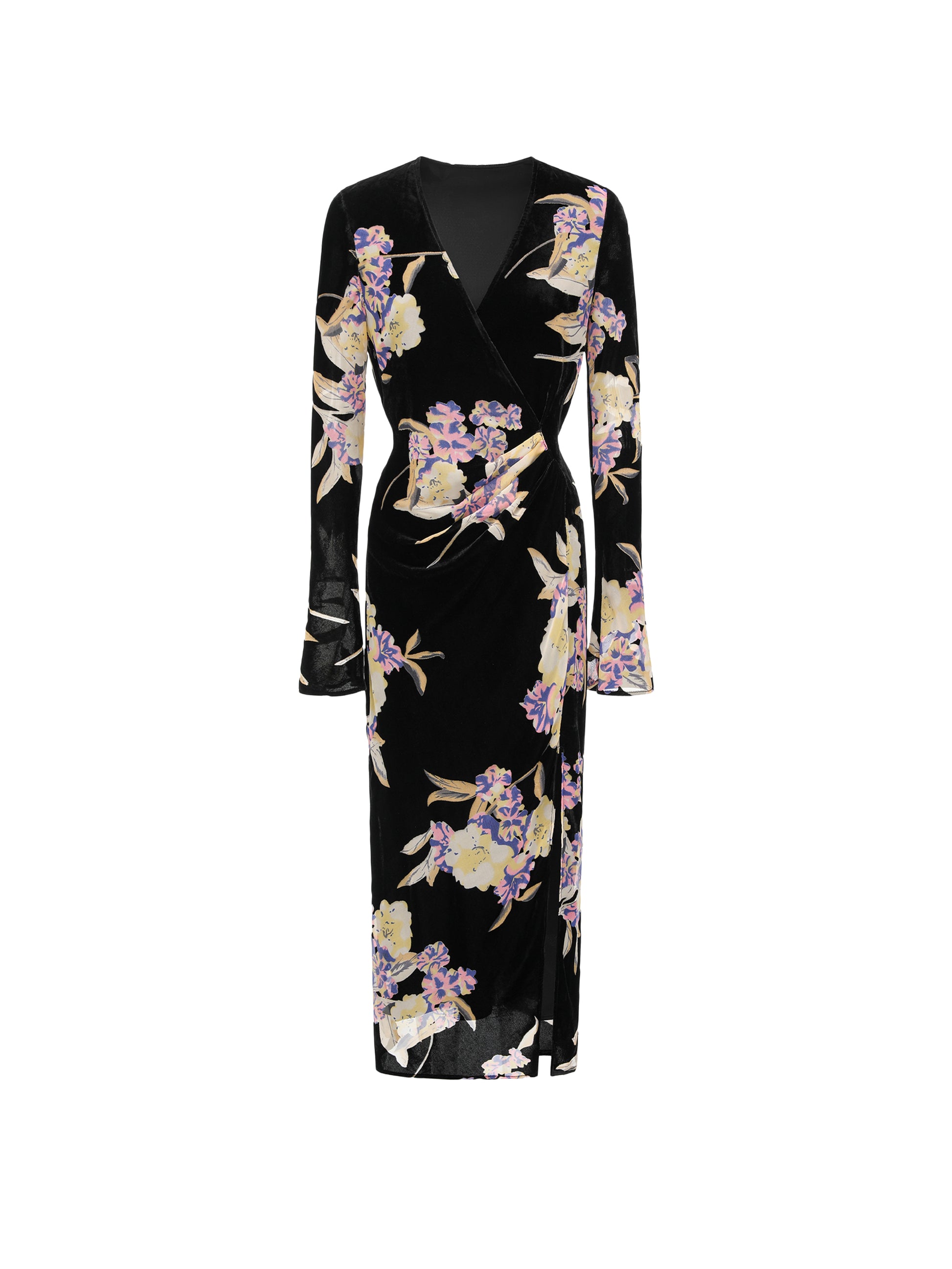 26YEARSOLD Black Floral Velvet Wrap Midi Dress