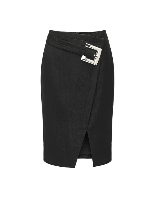 26YEARSOLD Belted Wrap Front Midi Skirt Black