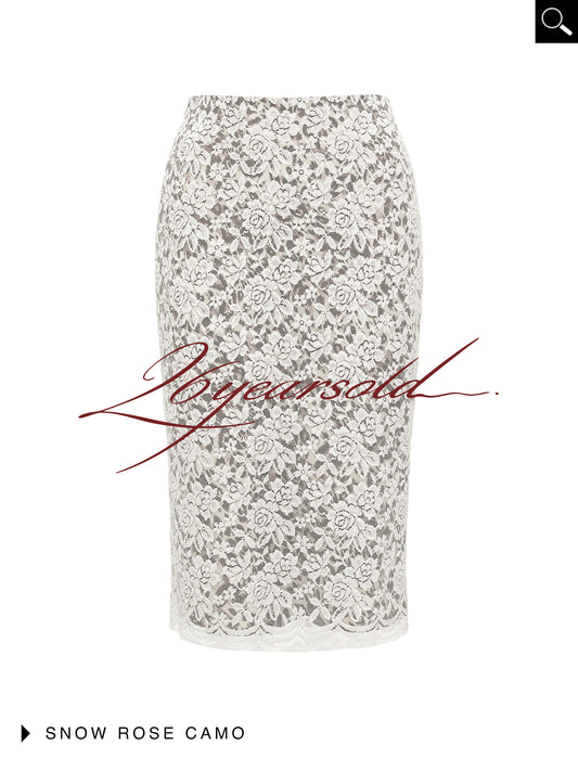 26YEARSOLD Ivory Floral Lace Midi Skirt White