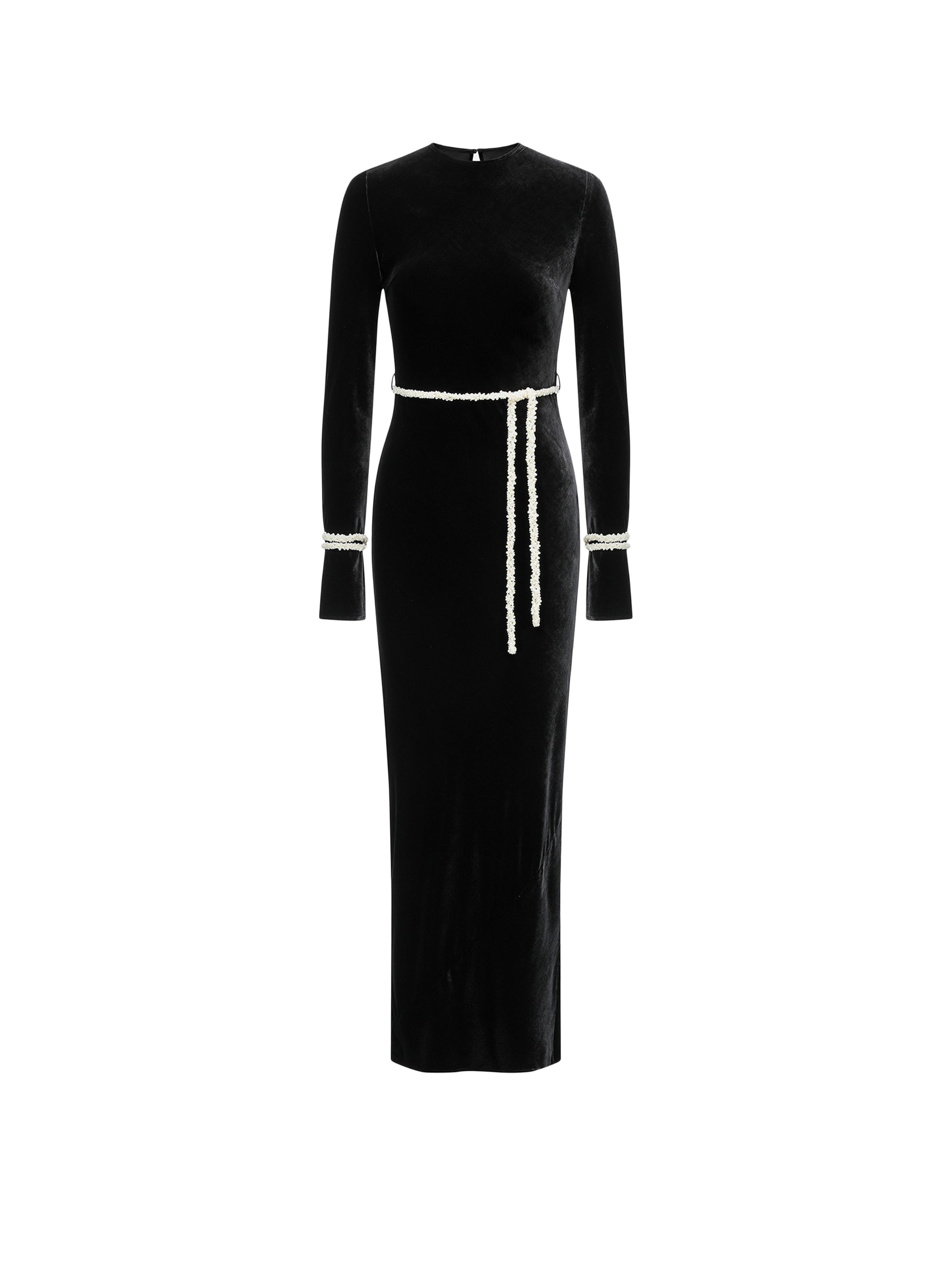 26YEARSOLD Black Velvet Beaded Belt Maxi Dress