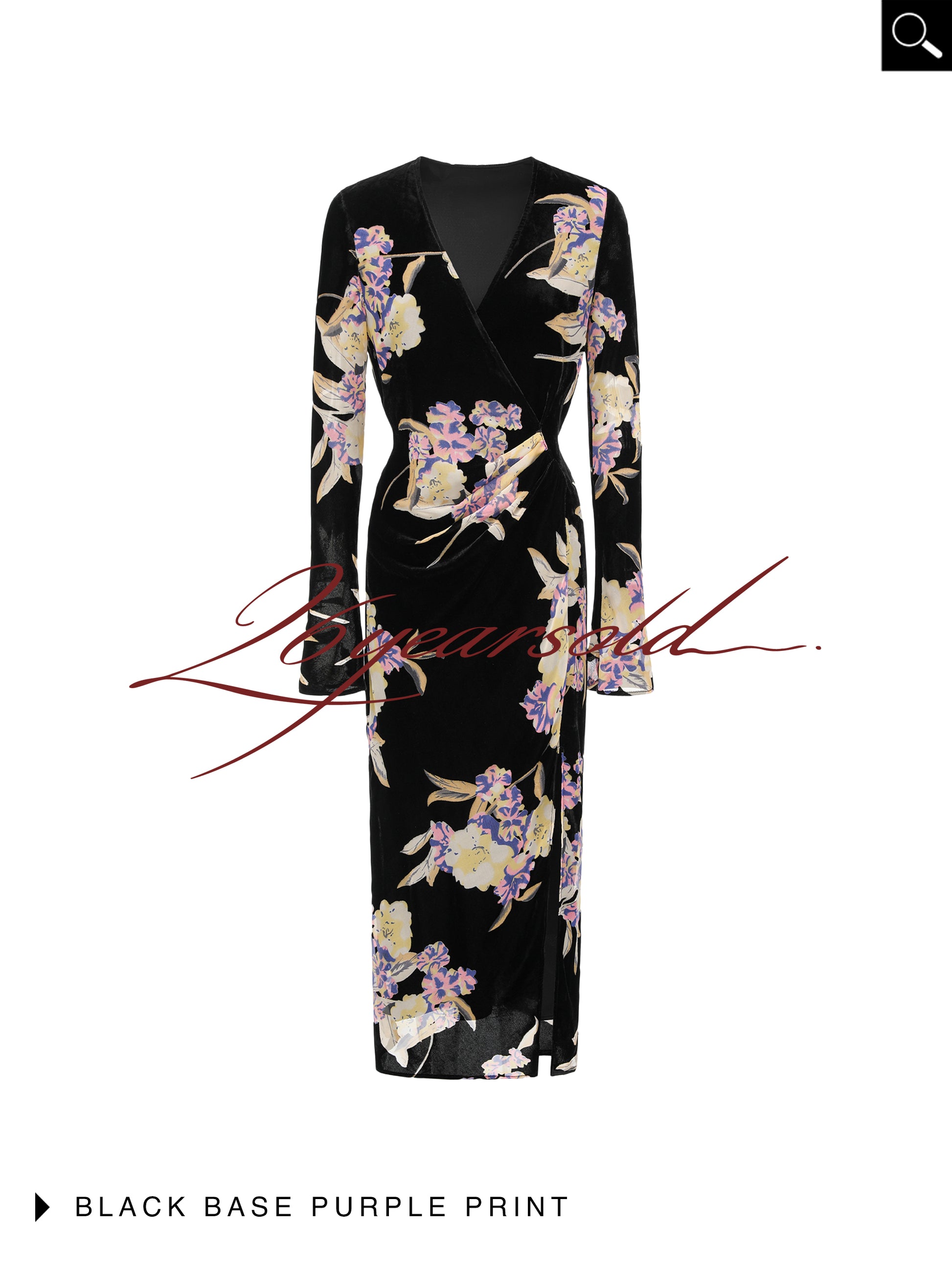 26YEARSOLD Black Floral Velvet Wrap Midi Dress