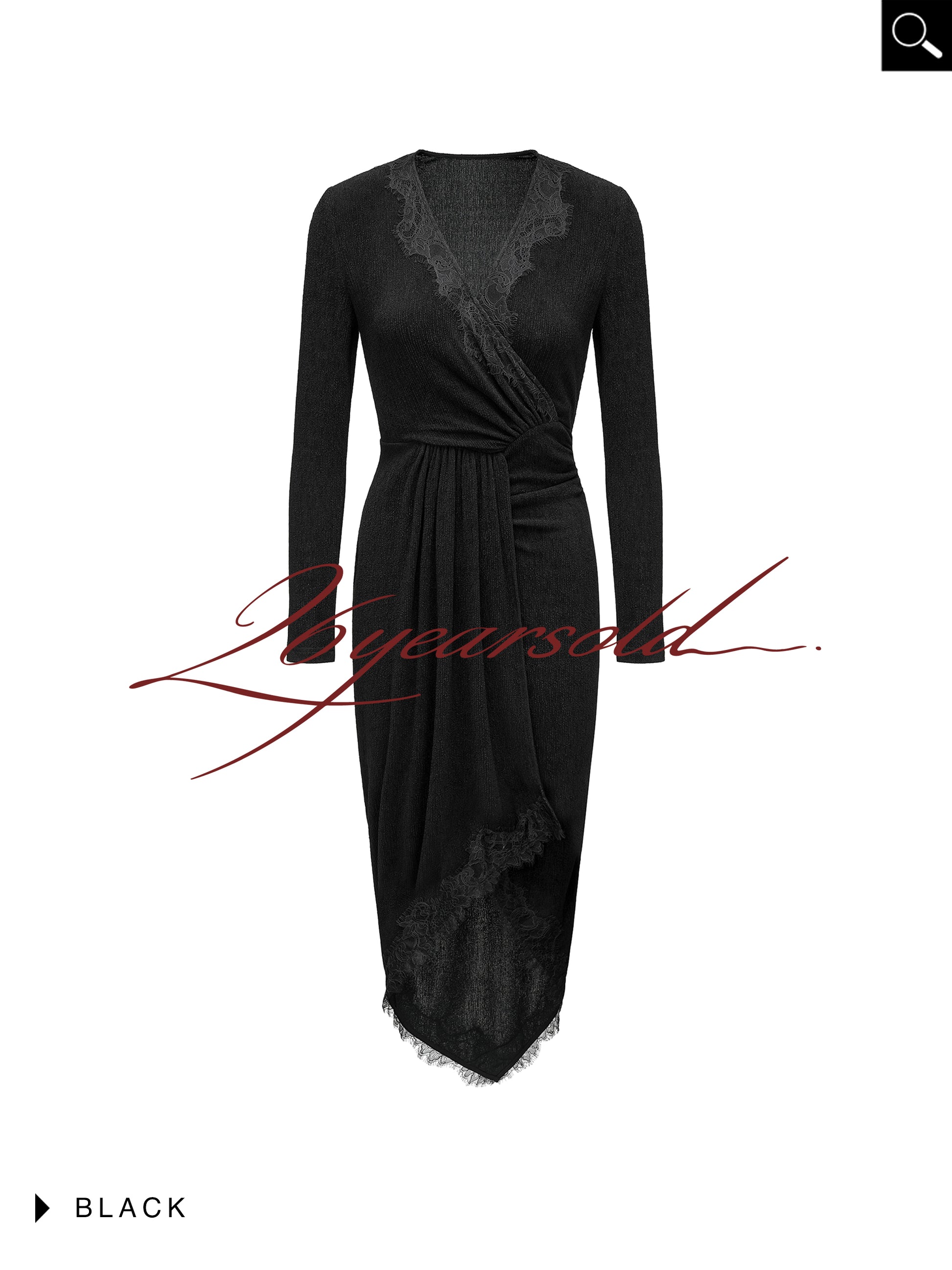 26YEARSOLD Black Lace Wrap Midi Dress Black