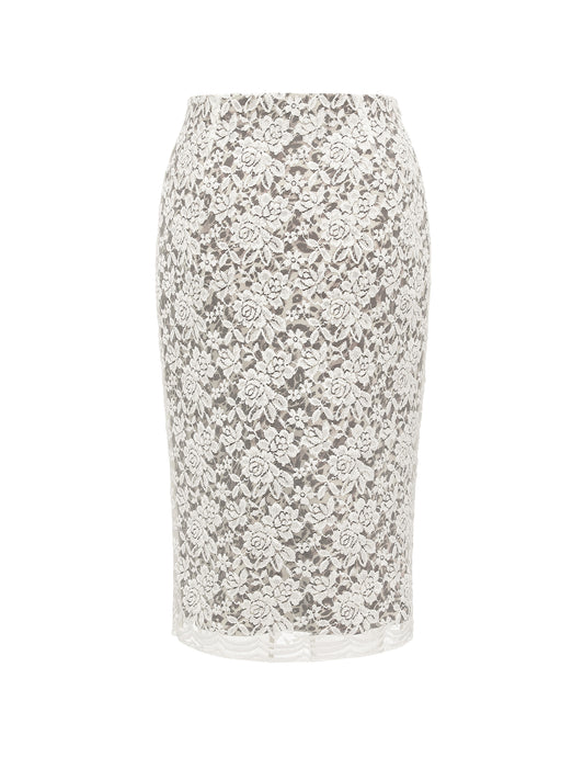 26YEARSOLD Ivory Floral Lace Midi Skirt