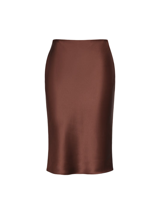 26YEARSOLD Satin Sculpting Midi Skirt Brown
