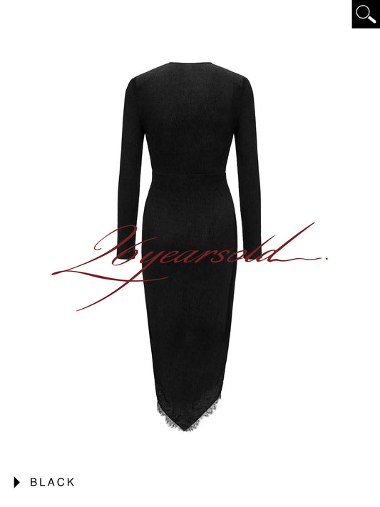 26YEARSOLD Black Lace Wrap Midi Dress