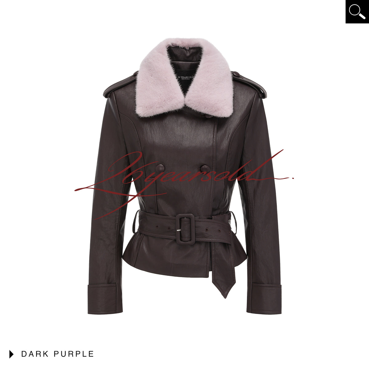 26YEARSOLD Mink Fur Collar Belted Jacket Dark Purple