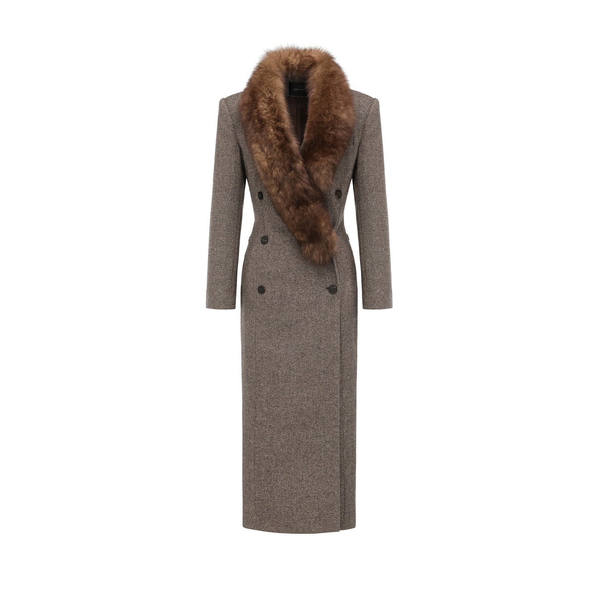 26YEARSOLD Fox Fur-Collar Wool Blend Coat