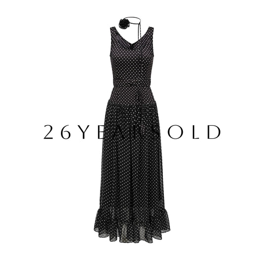 26YEARSOLD Retro Dot Bow Dresse Black