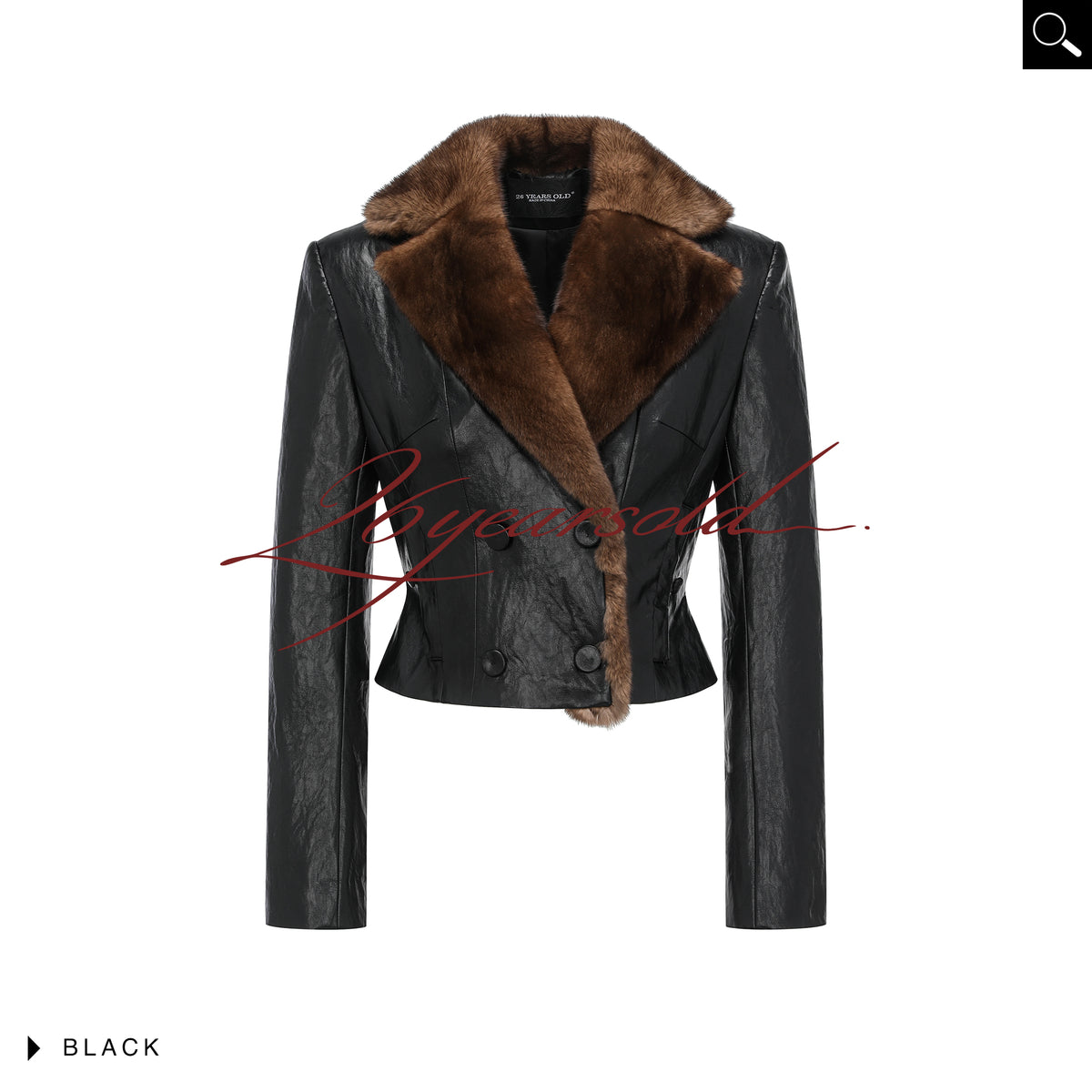 26YEARSOLD Mink Fur Collar Fitted Jacket Black