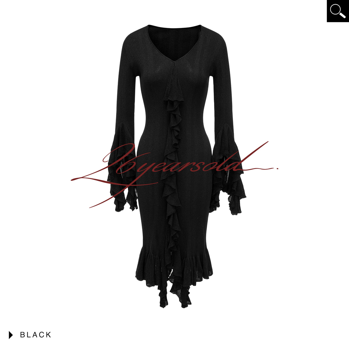 26YEARSOLD Ruffle Trim Knit Midi Dress