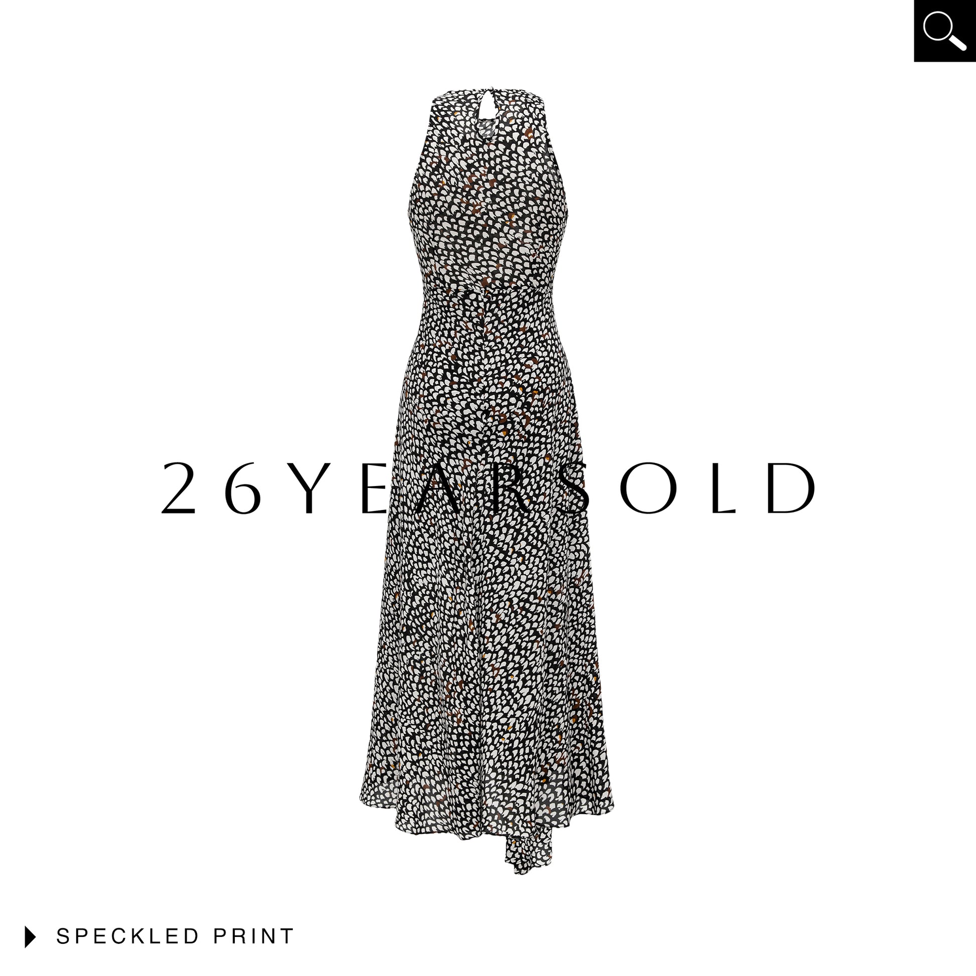 26YEARSOLD The Asymmetric Halter Maxi Dress in Shadow Dot
