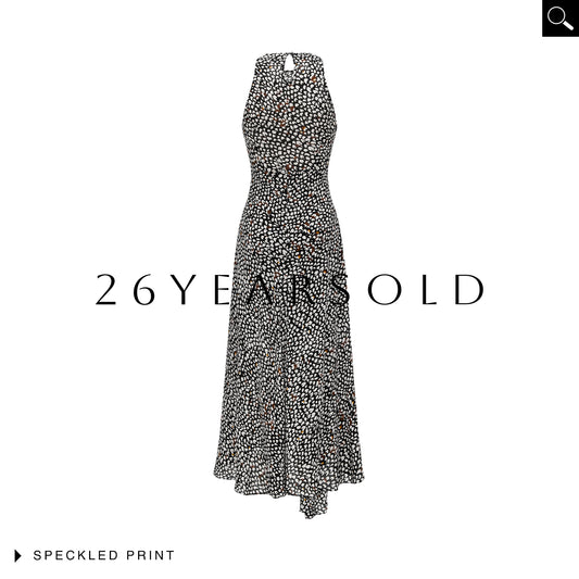 26YEARSOLD The Asymmetric Halter Maxi Dress in Shadow Dot