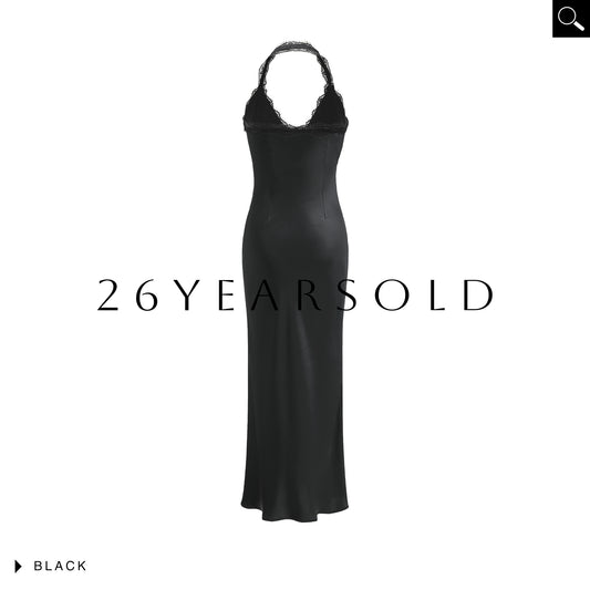 26YEARSOLD Halter Neck Satin Lace Mermaid Maxi Dress