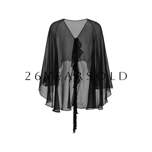 26YEARSOLD Sheer Mulberry Silk Cape Blouse Ruffle Cover-Up