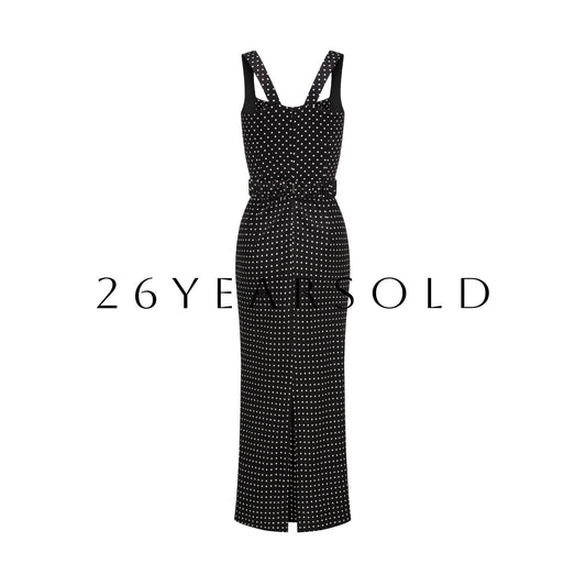 26YEARSOLD Retro Starburst Deep V Neck Polka Dot Maxi Dress