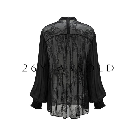 26YEARSOLD The Silk Lace-Panel Mock Neck Blouse
