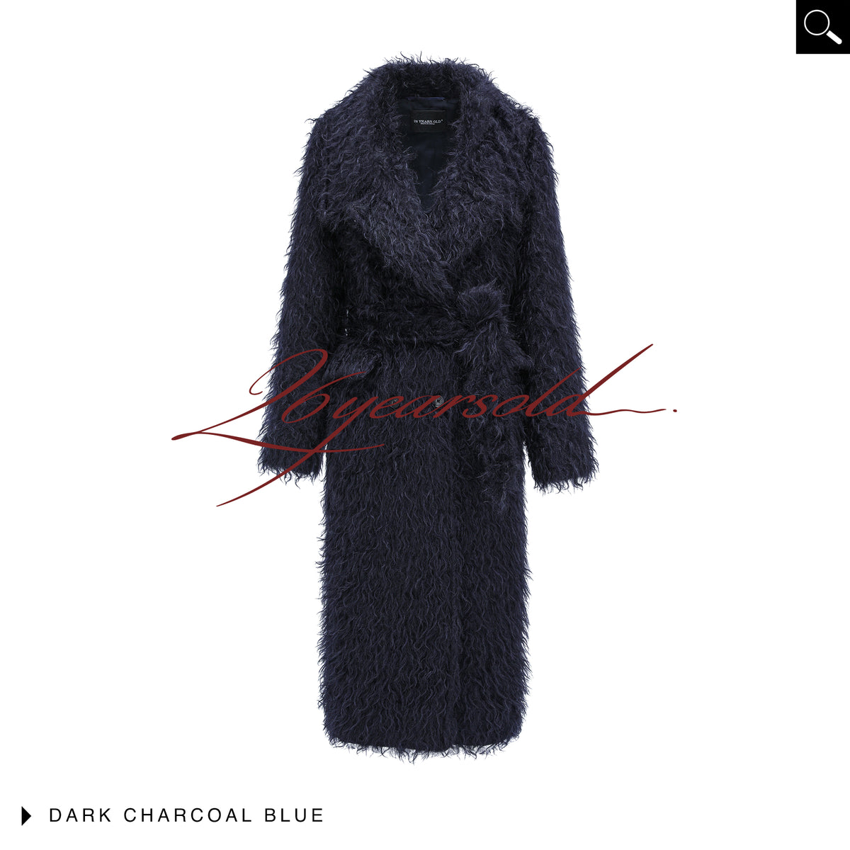26YEARSOLD Textured Mohair Blend Belted Long Coat Deep Navy
