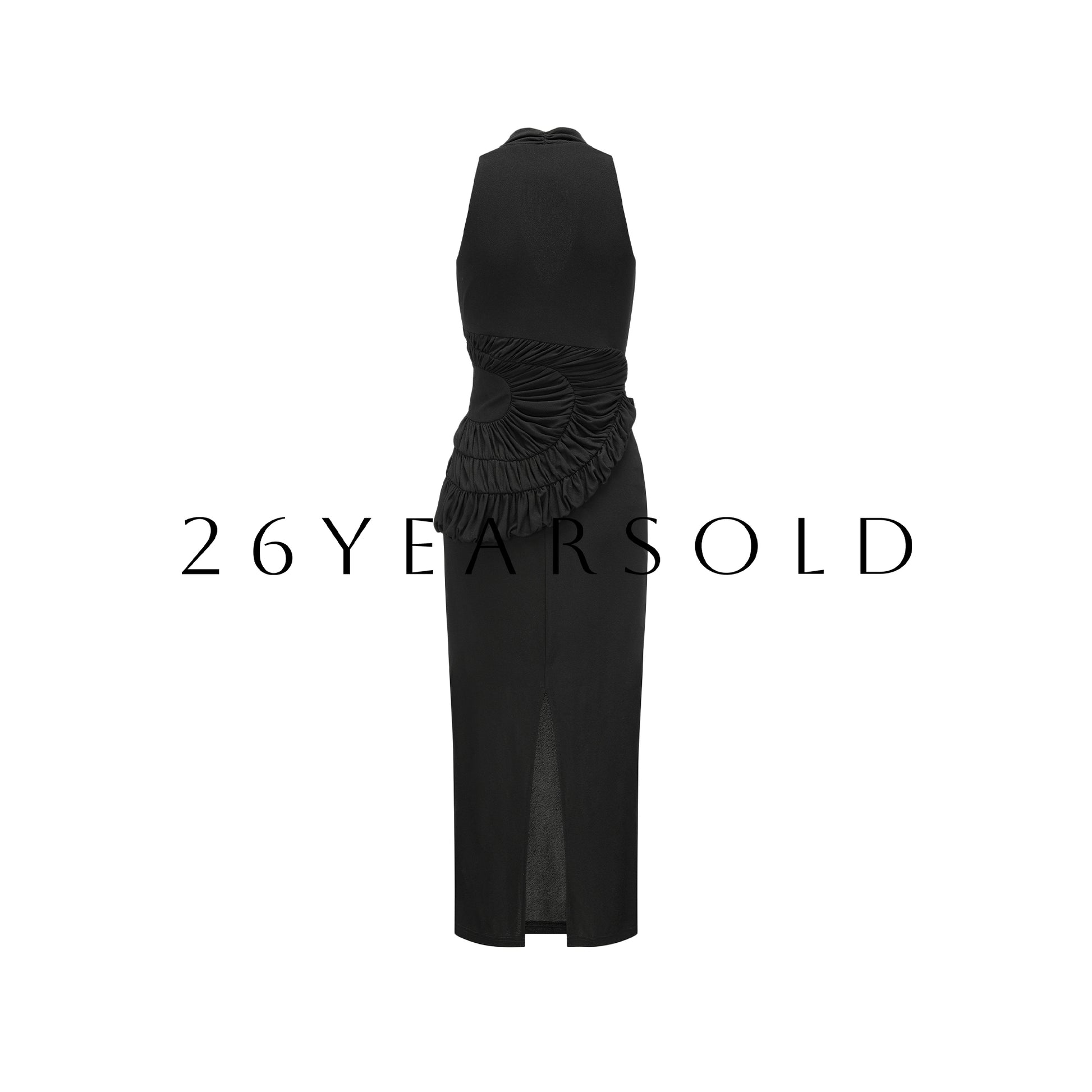 26YEARSOLD Sculptural Halter Deep V-Neck Maxi Dress