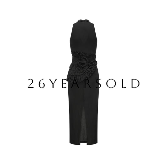 26YEARSOLD Sculptural Halter Deep V-Neck Maxi Dress