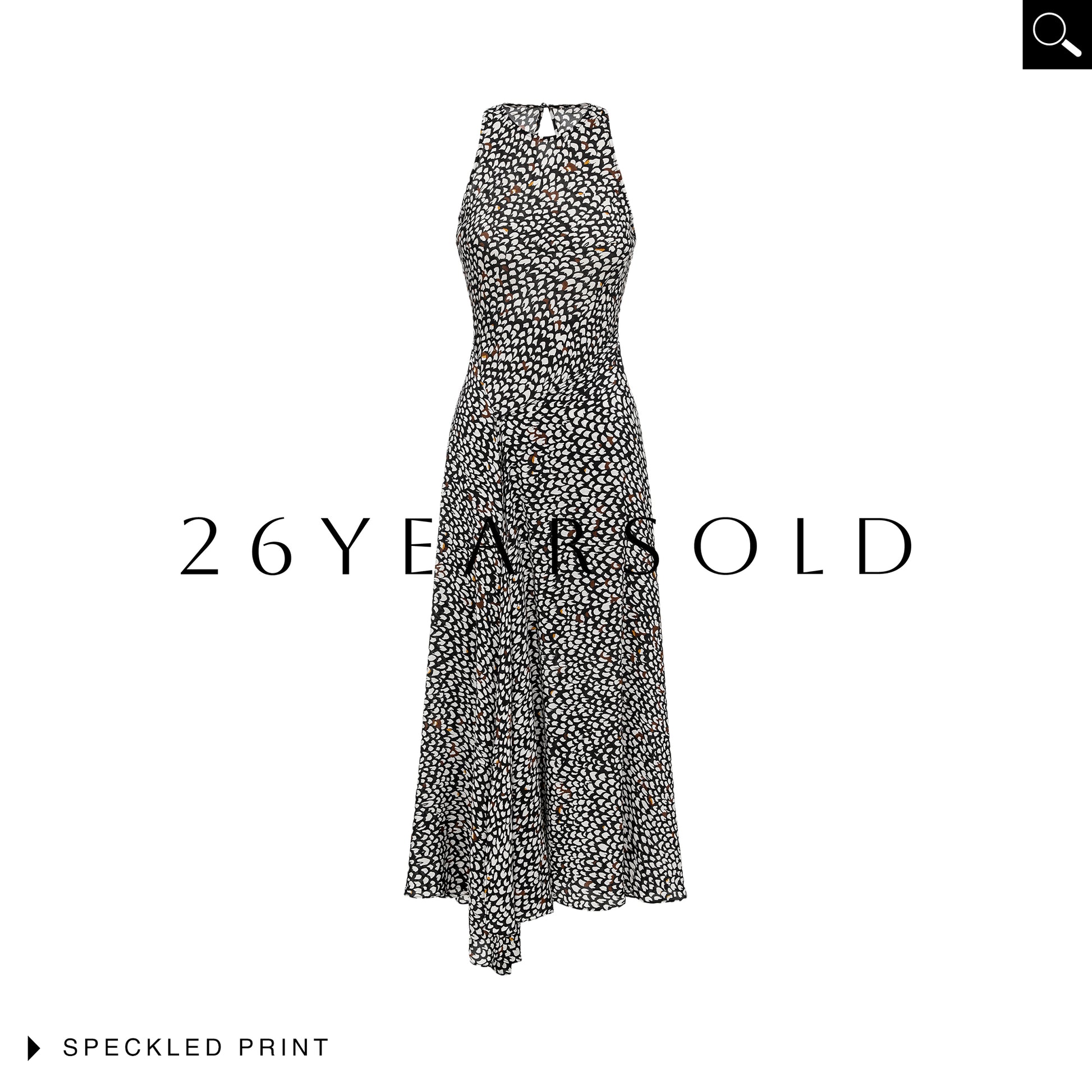 26YEARSOLD The Asymmetric Halter Maxi Dress in Shadow Dot Shadow Dot