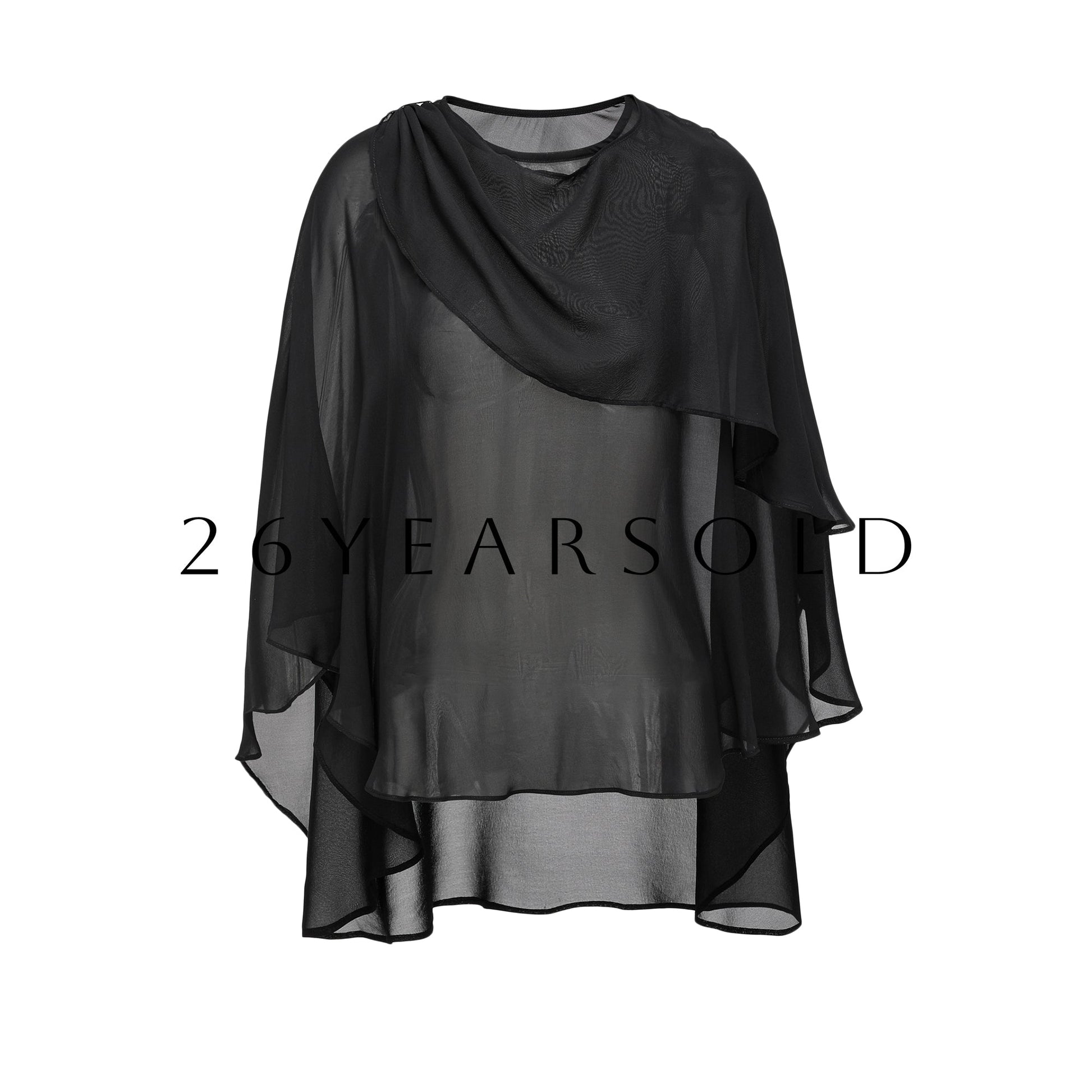26YEARSOLD Asymmetric Silk Blend Sheer Cape Top Black