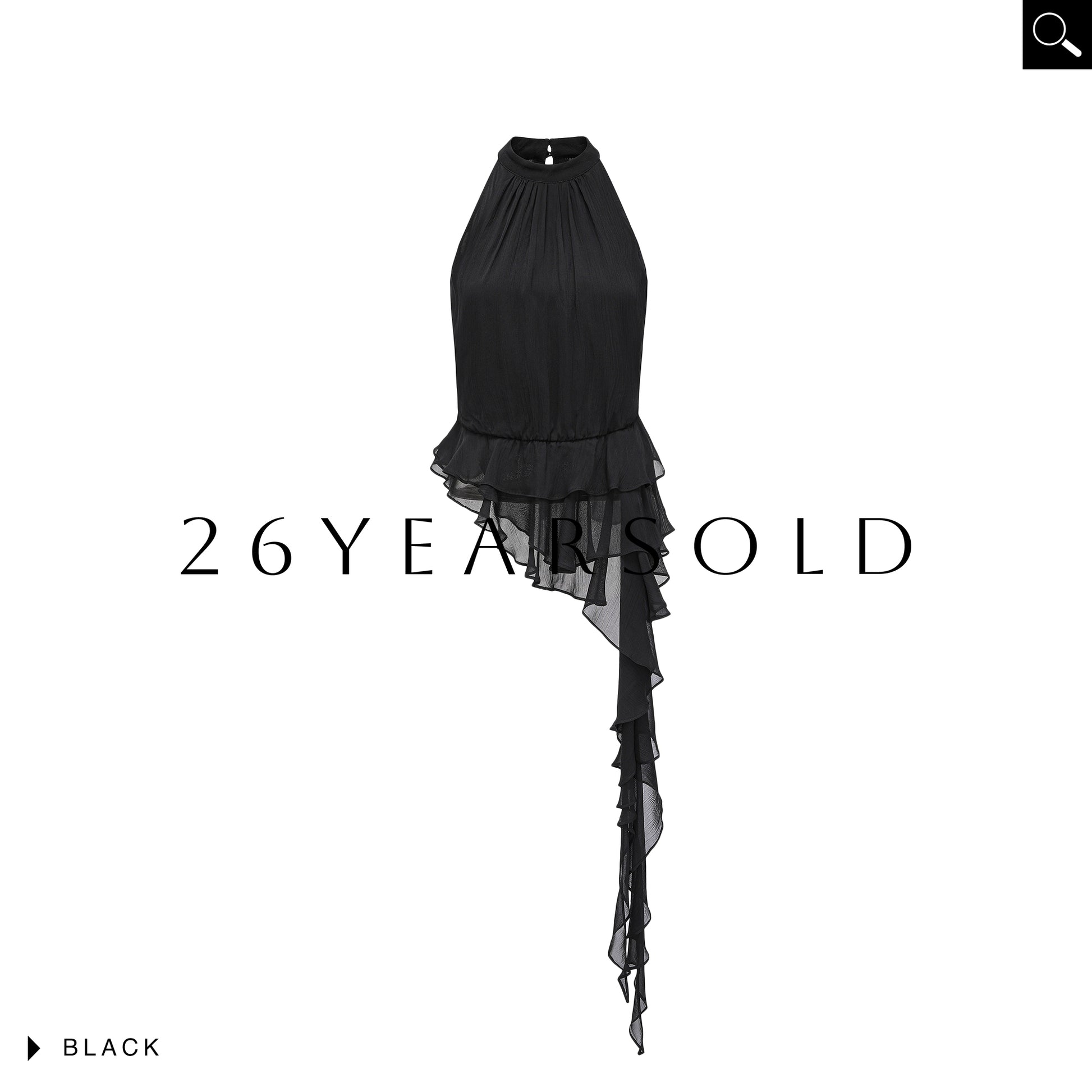 26YEARSOLD Asymmetrical Ruffled Silk Blend Halter Top Black
