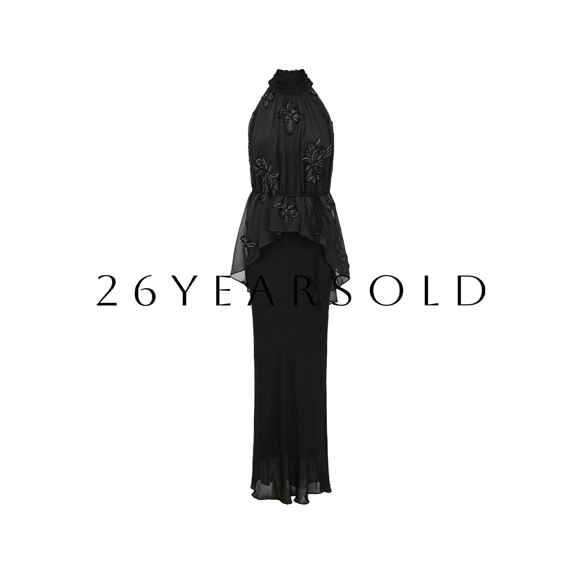 26YEARSOLD Orb of Night's Radiance Elegant Halter Neck Dress Black