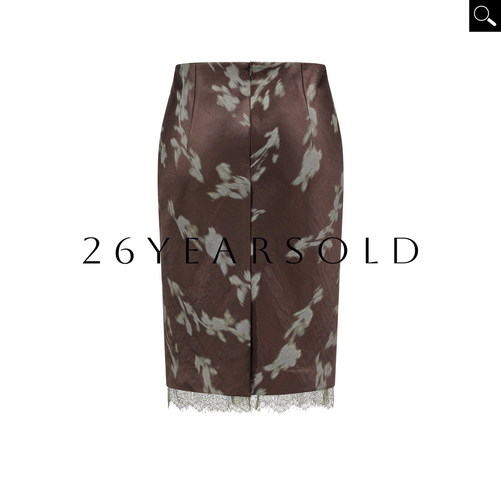 26YEARSOLD Dusty Moss Sparse Elegant Satin Floral Midi Skirt