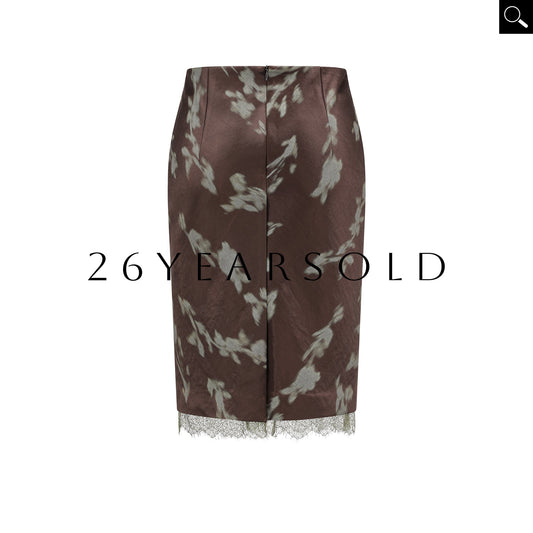 26YEARSOLD Dusty Moss Sparse Elegant Satin Floral Midi Skirt