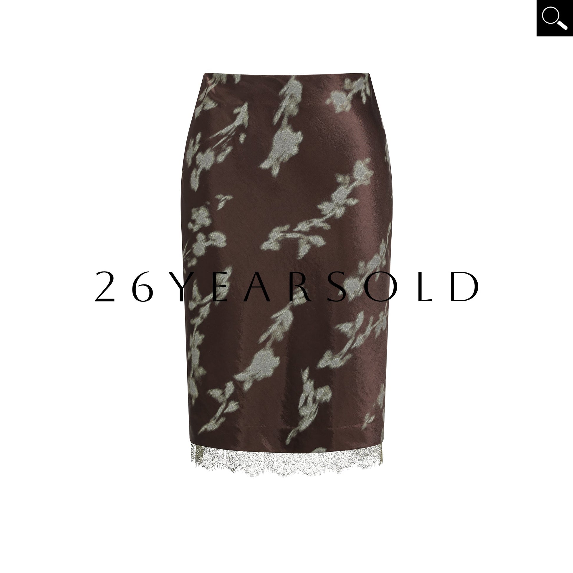 26YEARSOLD Dusty Moss Sparse Elegant Satin Floral Midi Skirt