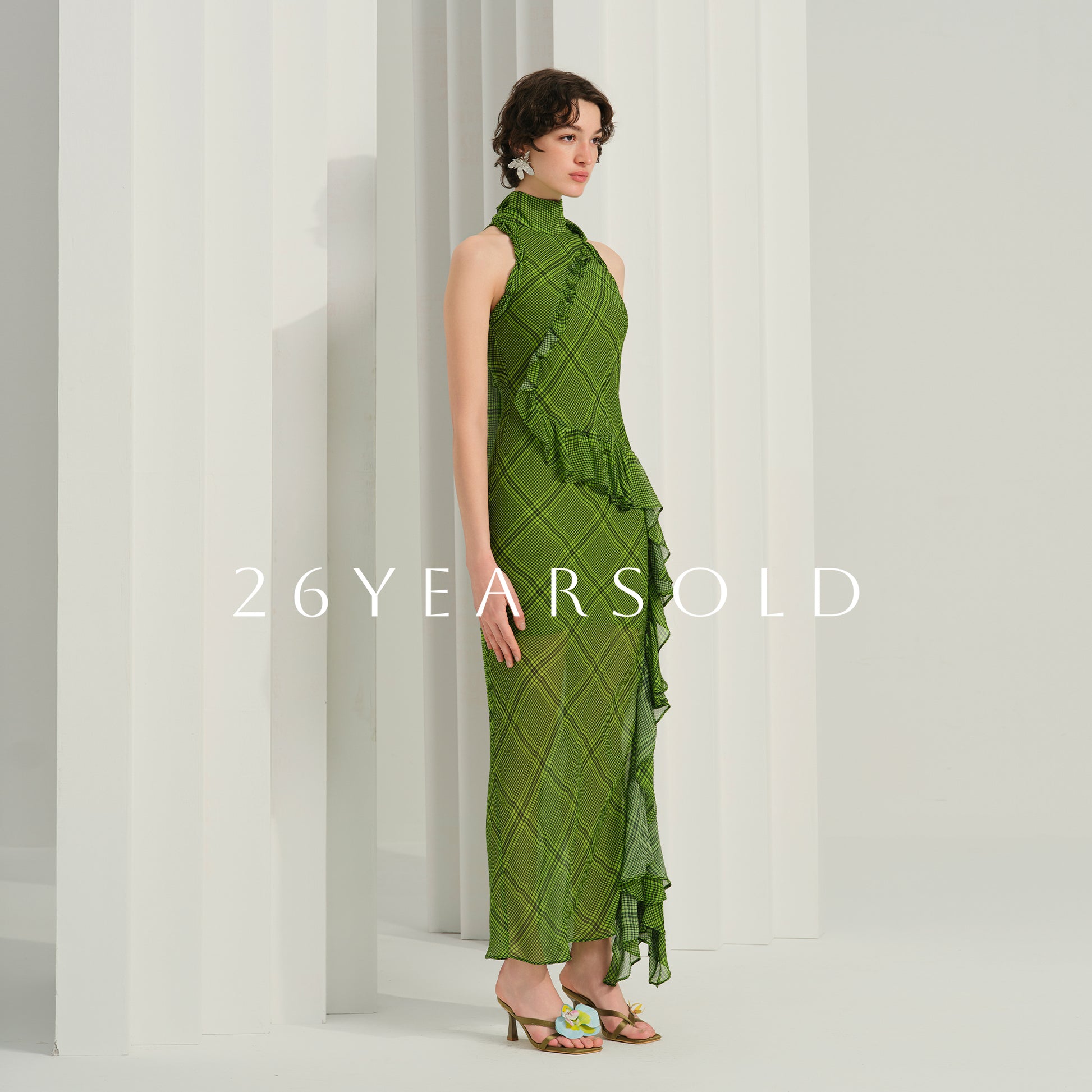 26YEARSOLD Zephyr on Jade Green Halter Neck Midi Dress