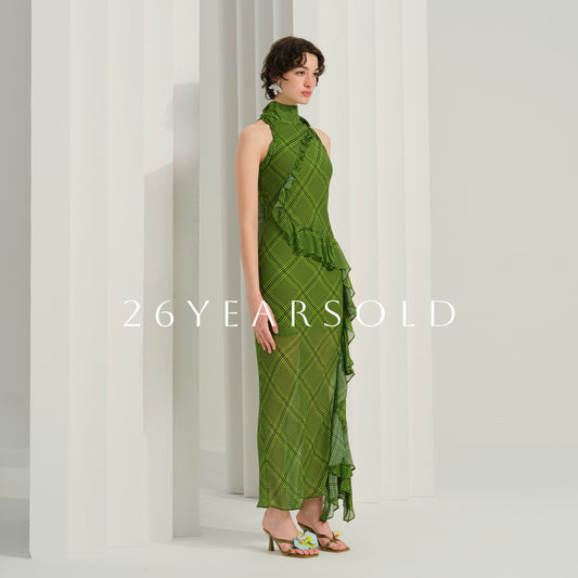 26YEARSOLD Zephyr on Jade Green Halter Neck Midi Dress