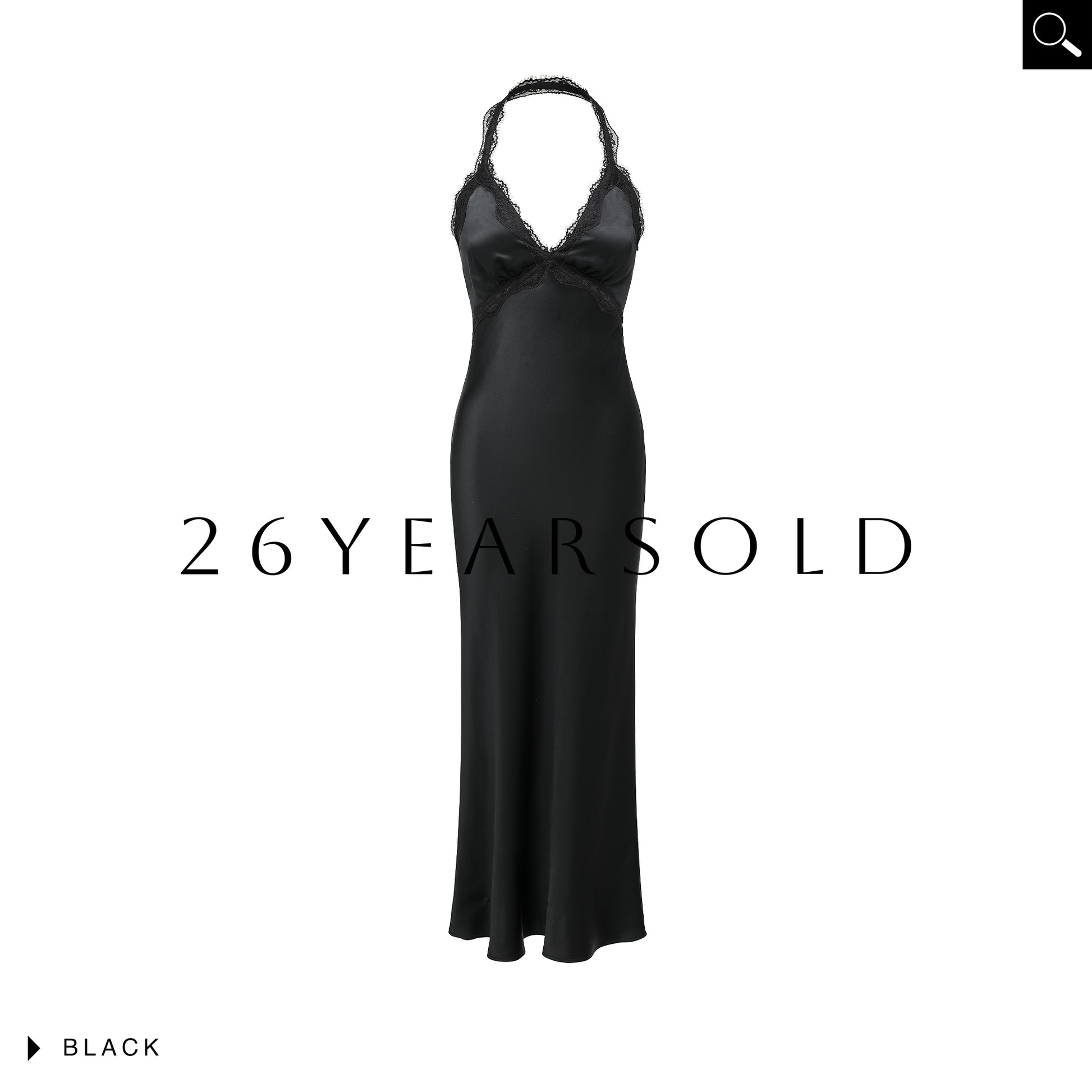 26YEARSOLD Halter Neck Satin Lace Mermaid Maxi Dress Black