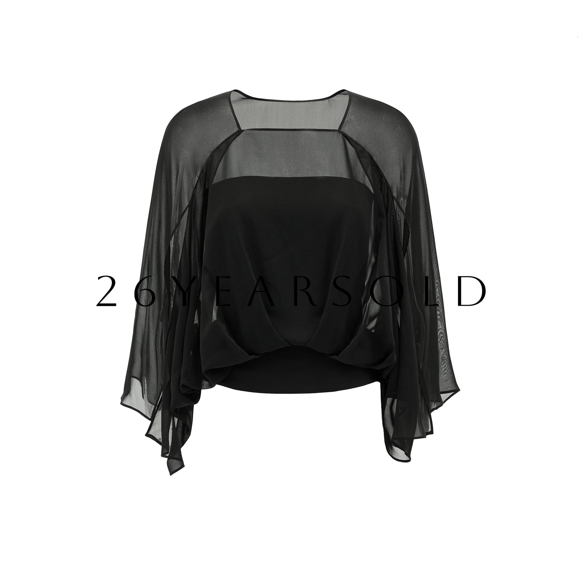 26YEARSOLD Horizon Silk-Blend Sheer Cape Blouse Set Midnight Black