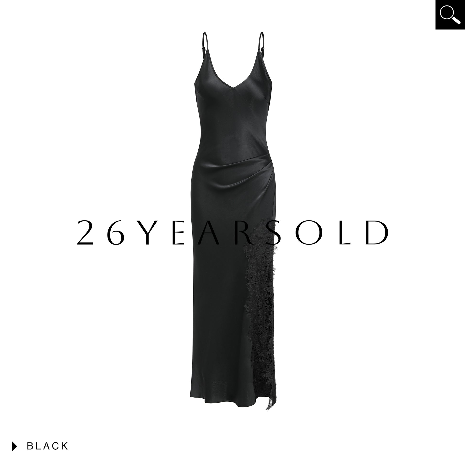 26YEARSOLD Lace Slit Acetate Blend Maxi Slip Dress Ink Black