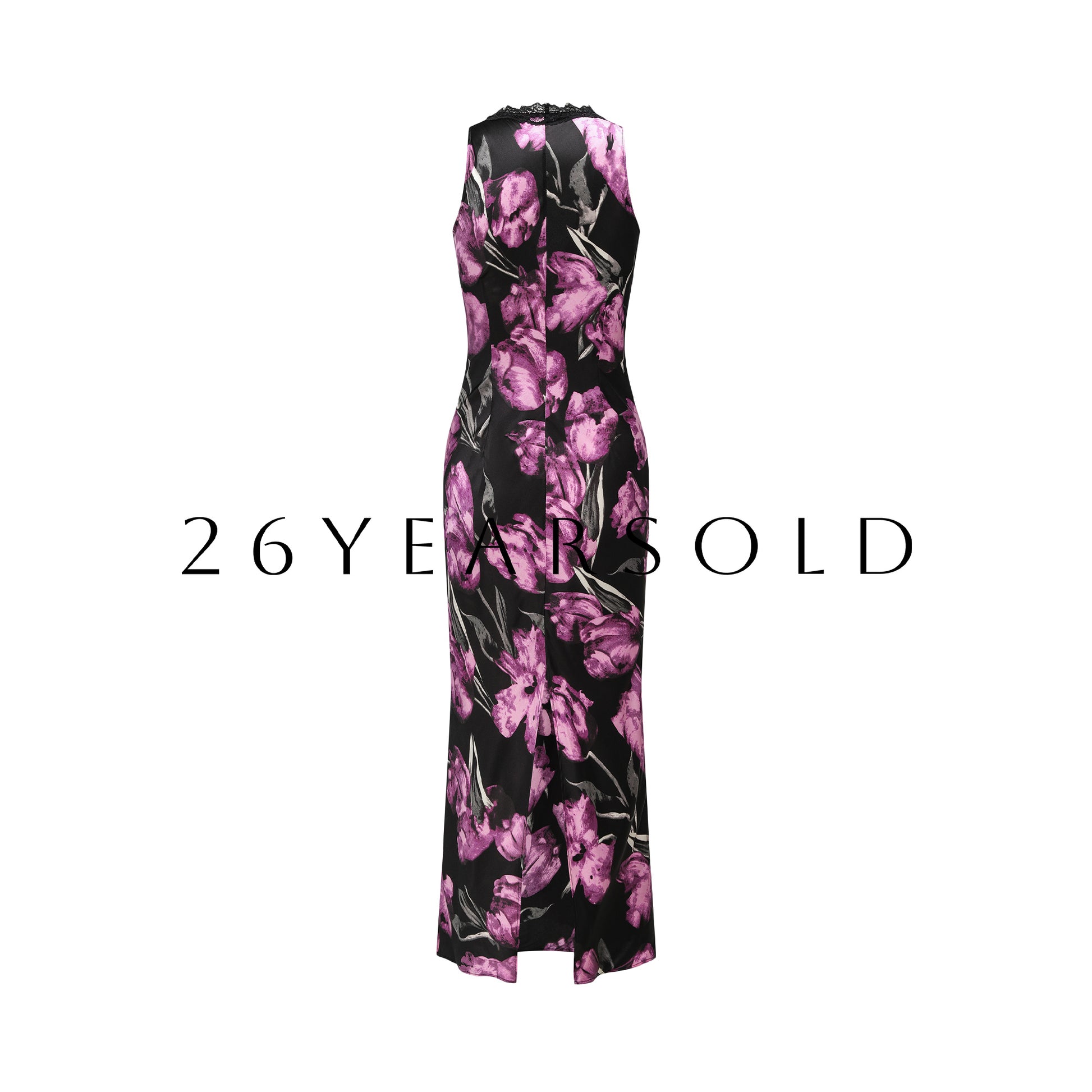 Midnight Tulip Mulberry Silk Blend Lace-Trim Maxi Dress – 26YEARSOLD