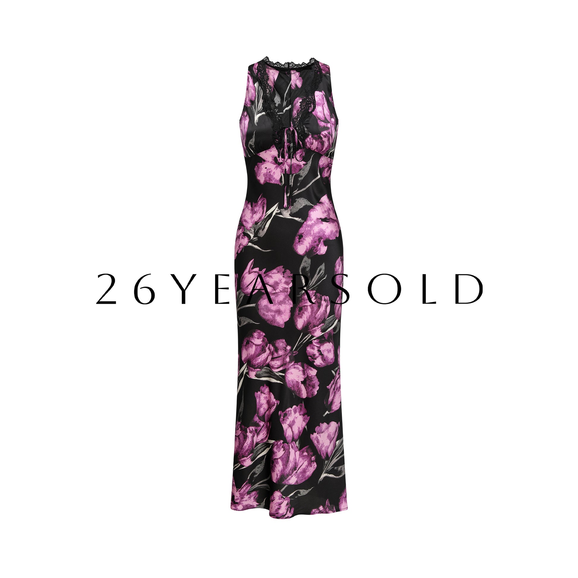 Midnight Tulip Mulberry Silk Blend Lace-Trim Maxi Dress – 26YEARSOLD
