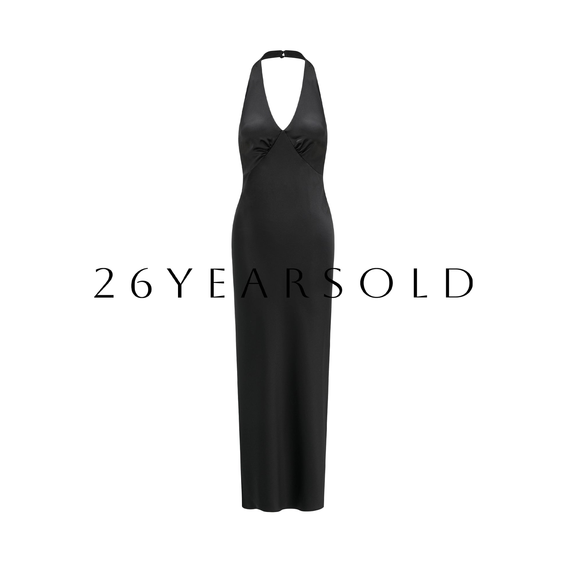 26YEARSOLD Black Elegance Acetate Satin Halter Neck Trousseau Maxi Dress Black
