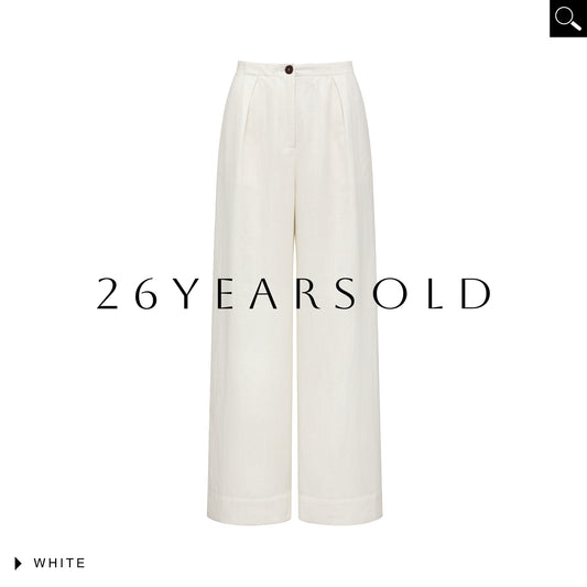 26YEARSOLD White Musings Lyocell Linen Blend Pleated Wide-Leg Trousers White
