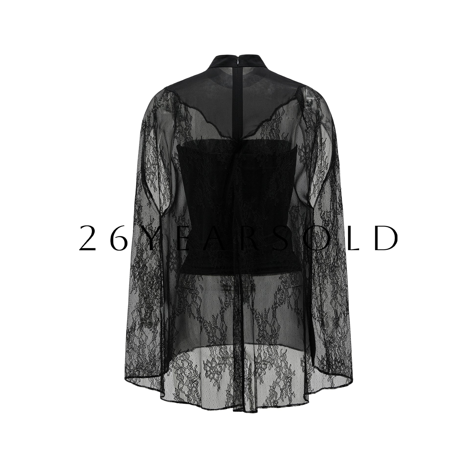 26YEARSOLD Serene Silk Mock Neck Blouse with Sheer Lace Detail