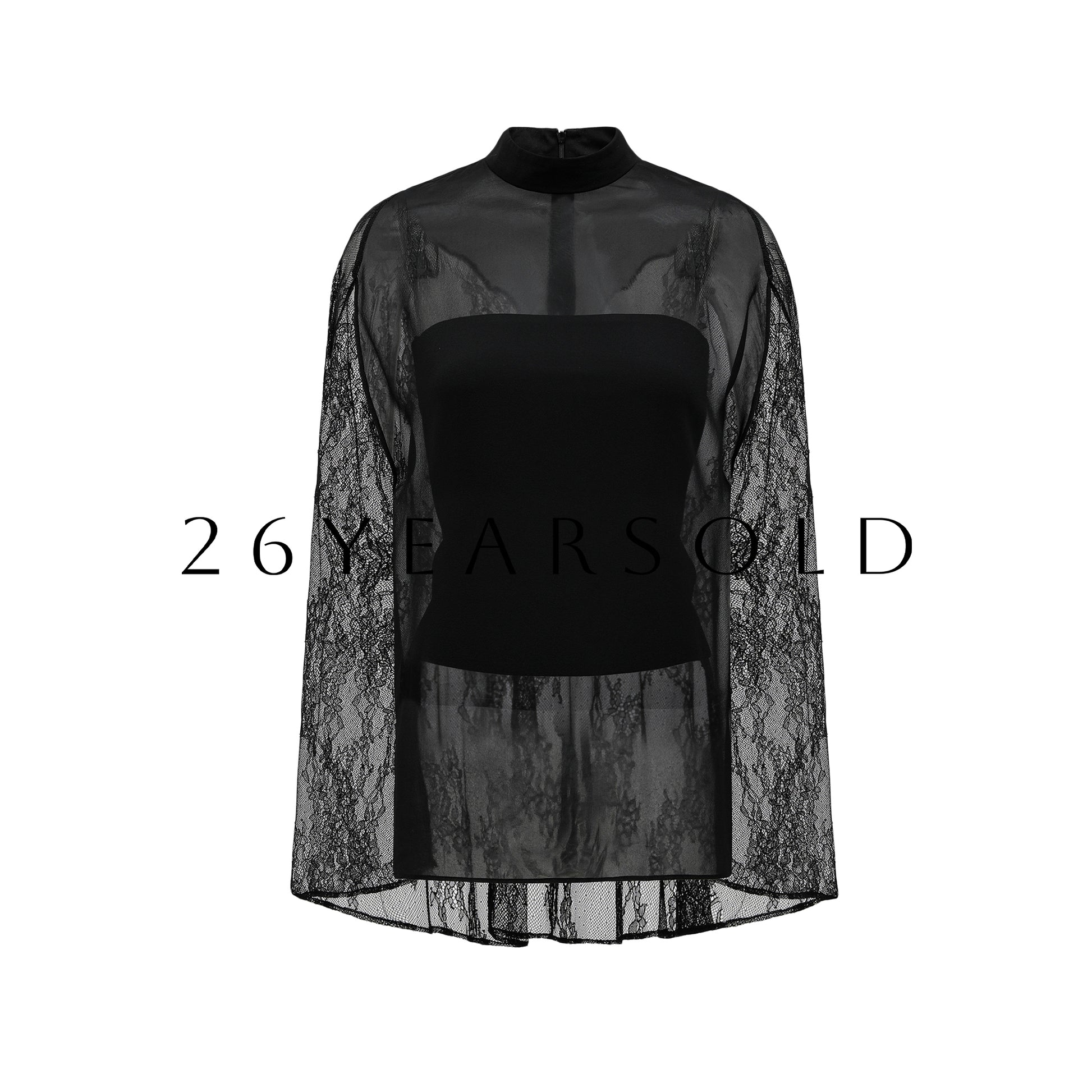 26YEARSOLD Serene Silk Mock Neck Blouse with Sheer Lace Detail