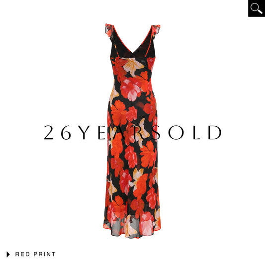 26YEARSOLD Red Floral Mulberry Silk Maxi Dress