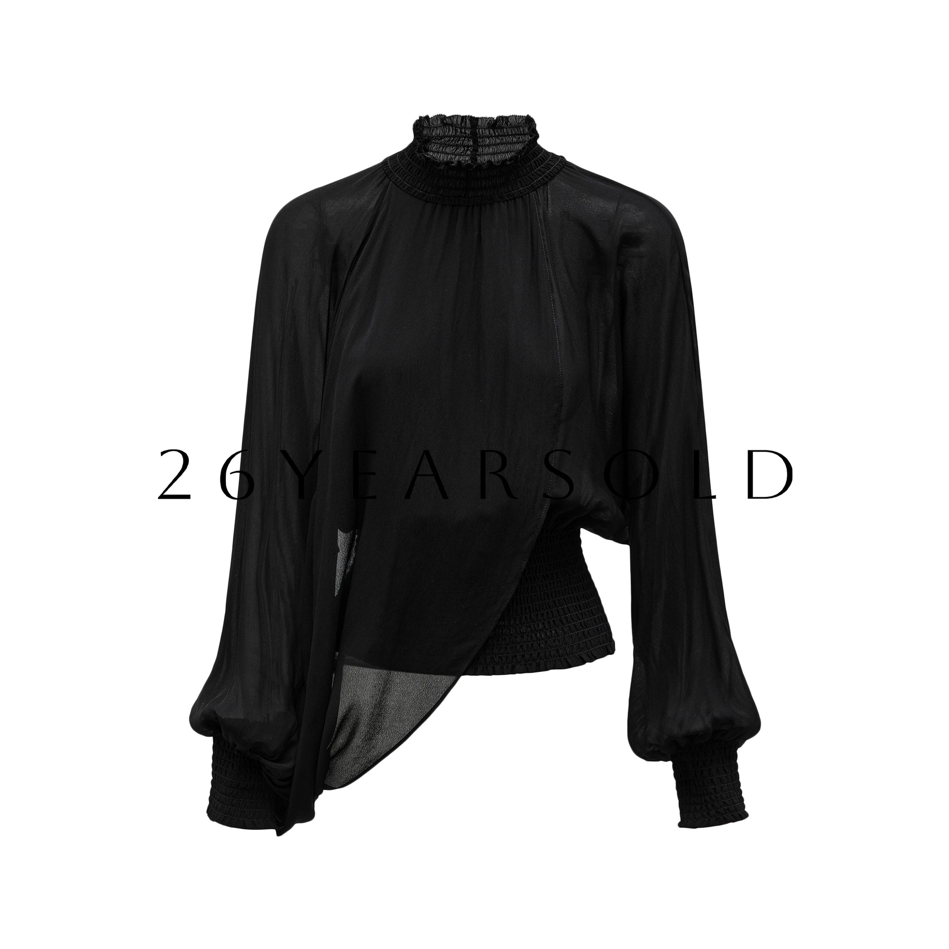 26YEARSOLD Entwined Eventide Vintage Ruffled Mock Neck Blouse Black