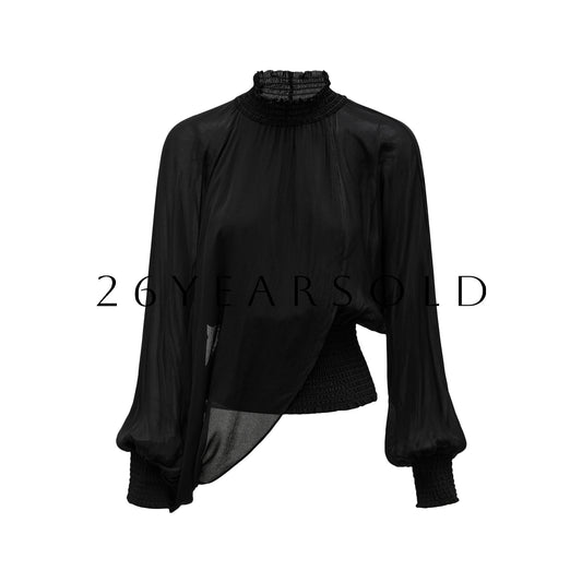 26YEARSOLD Entwined Eventide Vintage Ruffled Mock Neck Blouse Black